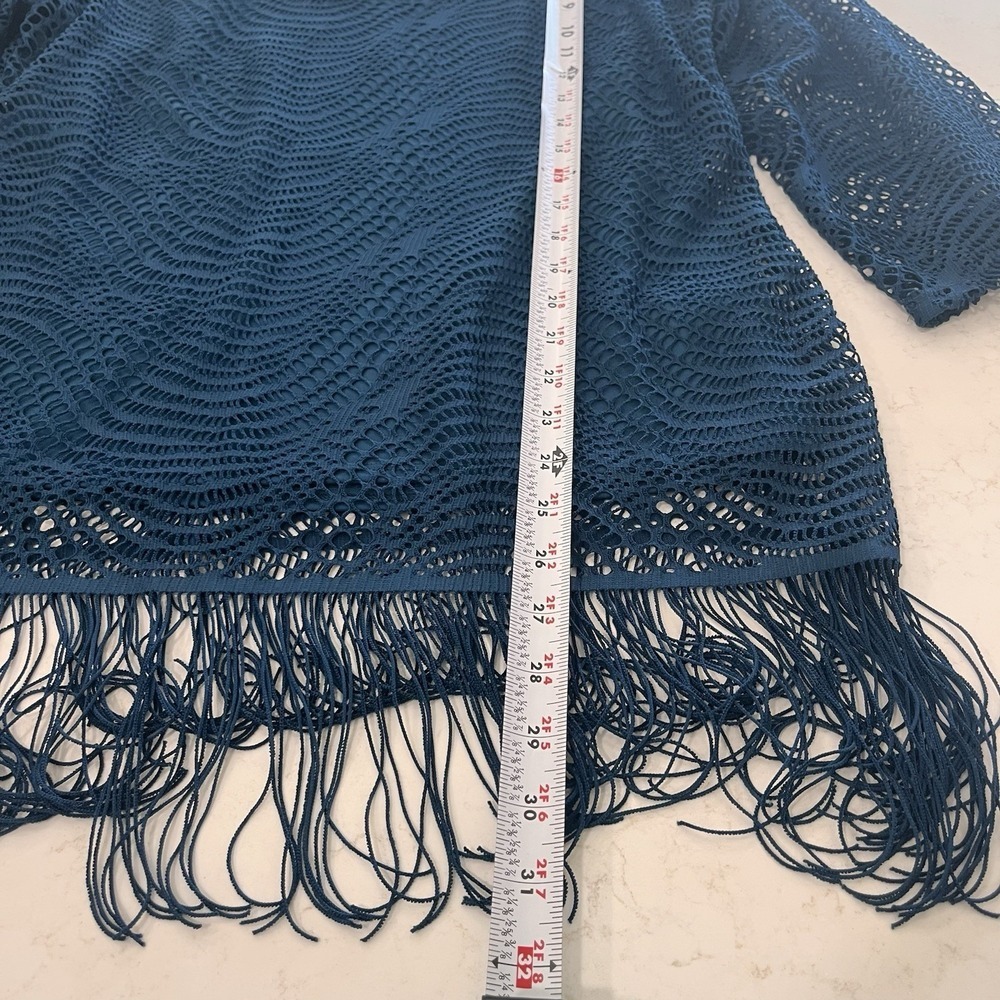 Melissa Paige Crochet Fringe Blouse Boho Hippie Flowy Size Large NWT Blue - Picture 5 of 7